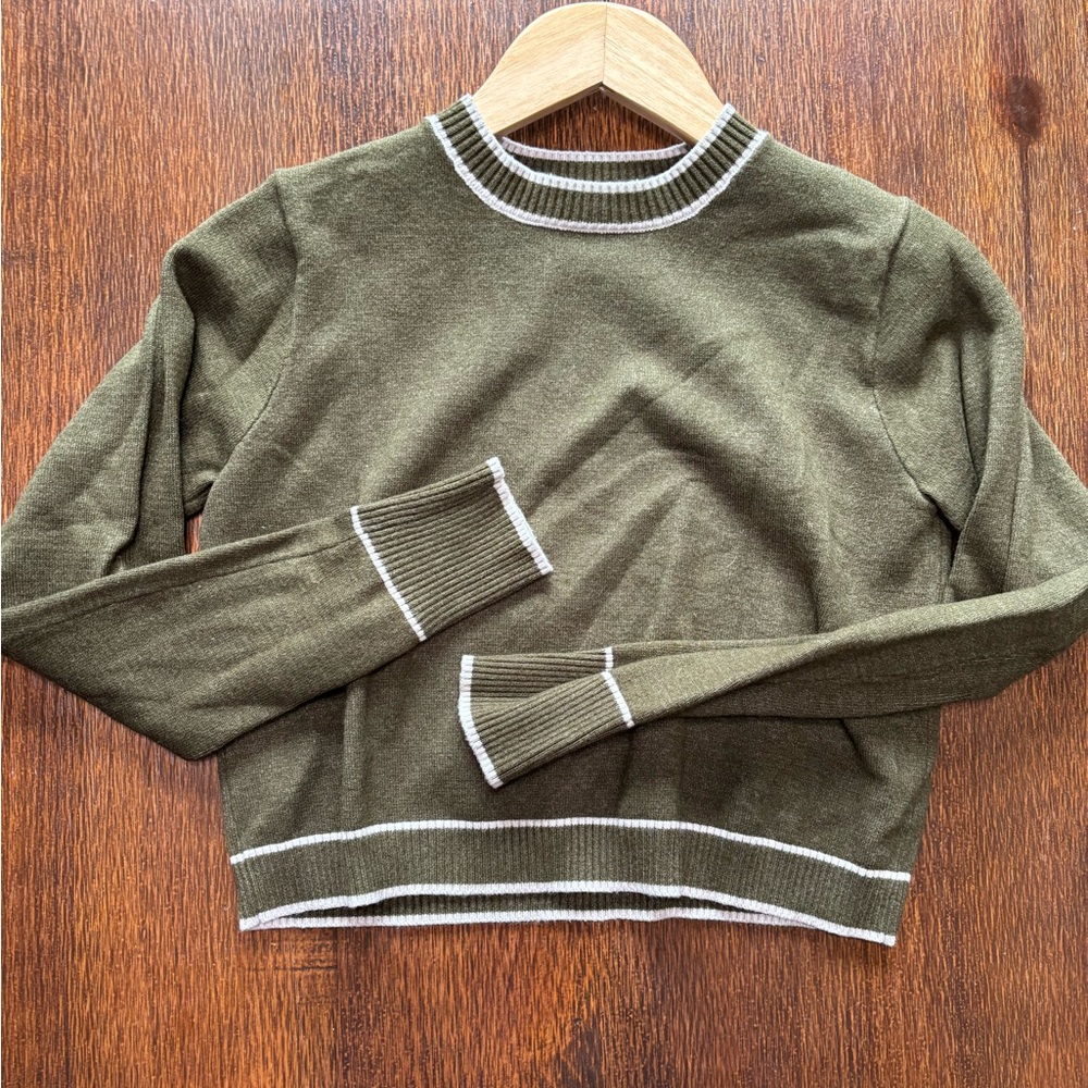 Sweet Romeo Olive Knit Top with White Accents